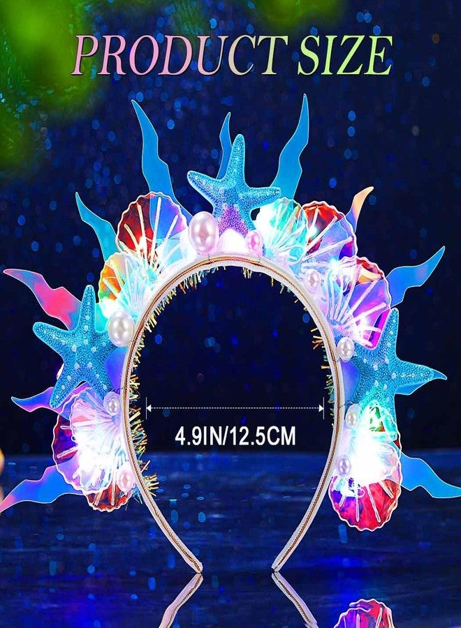 TWINKLEDE Light Up Mermaid Headband LED Glow Starfish Sea Costume Hair Accessories for Women (Starfish, Blue) - Image 2
